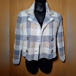 Rachel Zoe Blue and Cream Plaid Teddy Jacket
